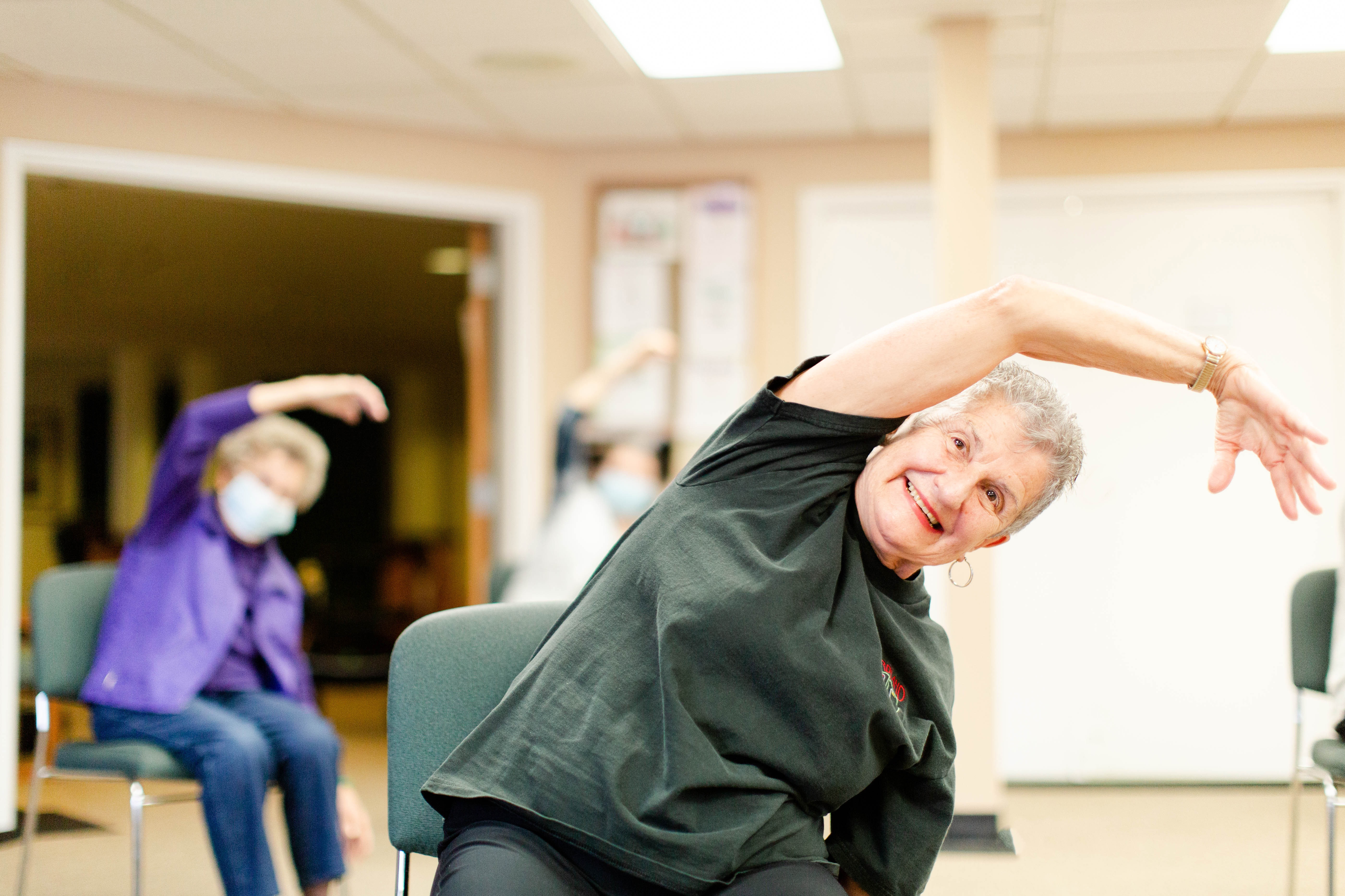 Canterbury Foundation residents practicing chair yoga for seniors